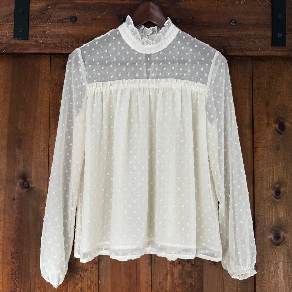 Altar’d State cream swiss dot long sleeve top. Size: Small - Picture 10 of 10